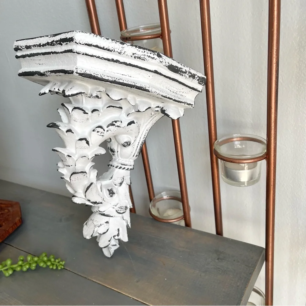 Eclectic Revival Upcycled Hand Painted Decorative Wall Display Shelf White Black